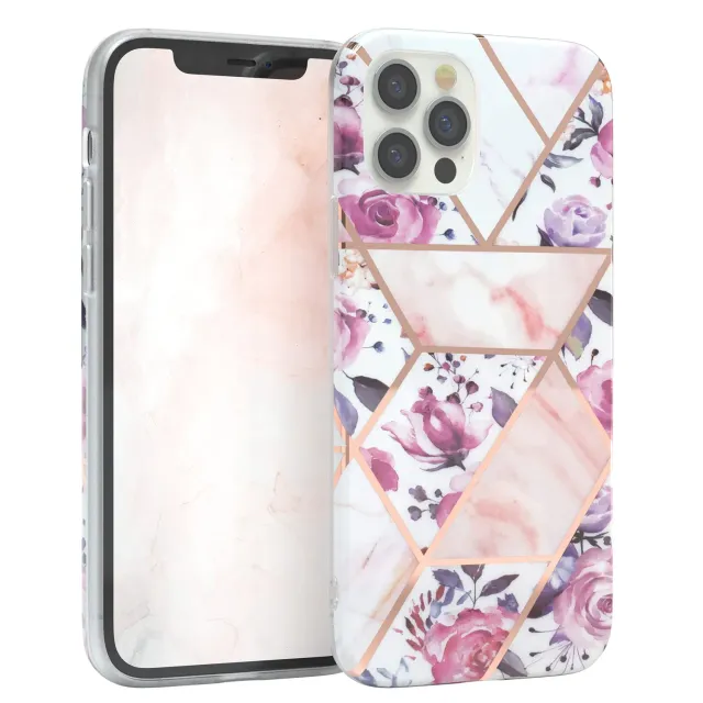 EAZY CASE iPhone 12/12 Pro Silikonhülle Blumen Rosé-Gold dünn