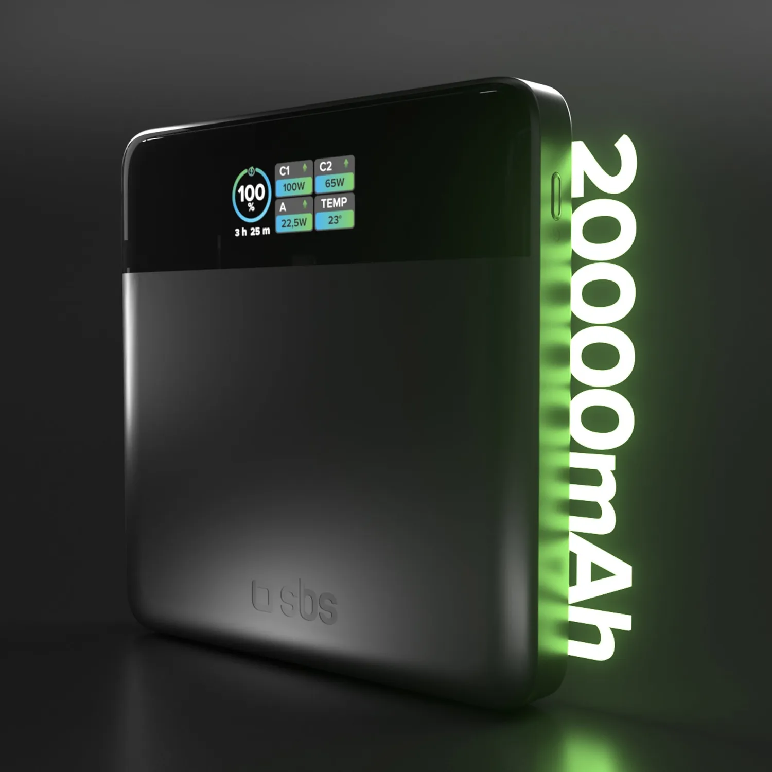 SBS 20000 mAh Powerbank 100W USB-C TFT-Display 3 Ports