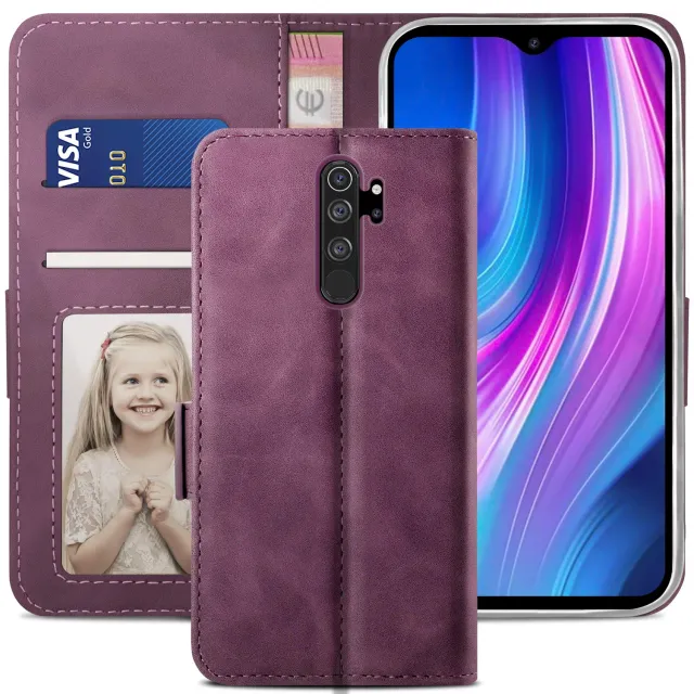 YATWIN Redmi Note 8 Pro Klapphülle Leder Weinrot RFID
