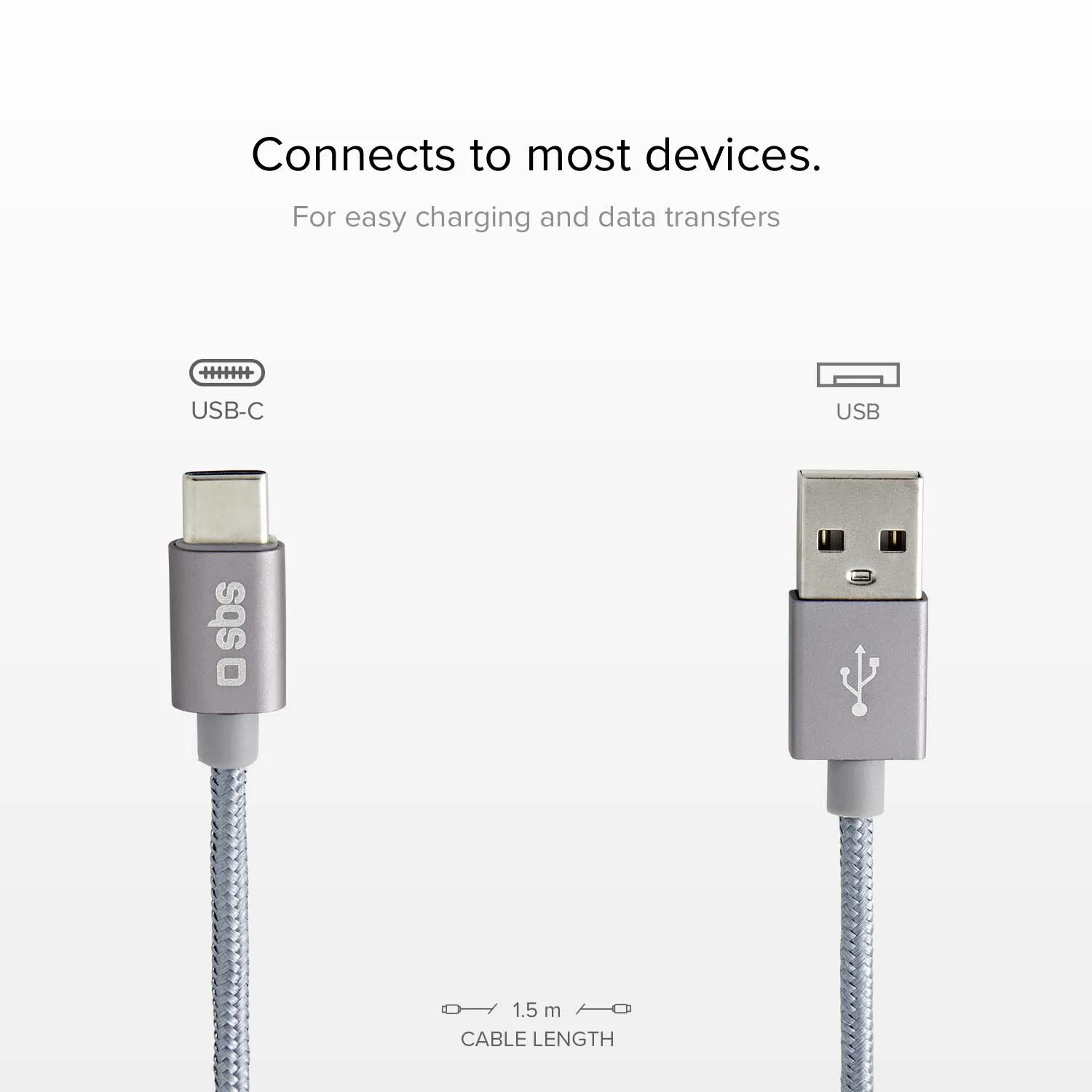 SBS USB-C Nylon Kabel 1,5 m USB-A silber