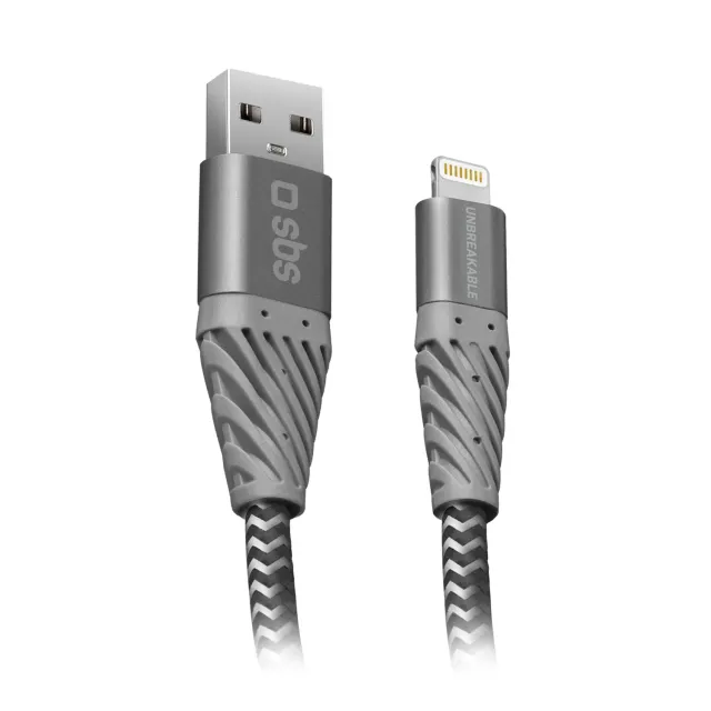 SBS Unbreakable Lightning Kabel 2m Grau-Schwarz