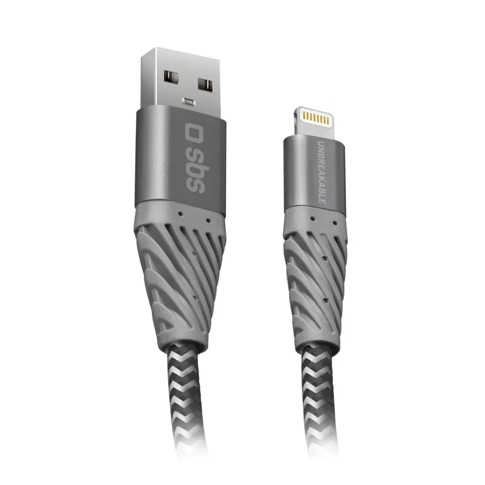 SBS Unbreakable Lightning Kabel 2m Grau-Schwarz