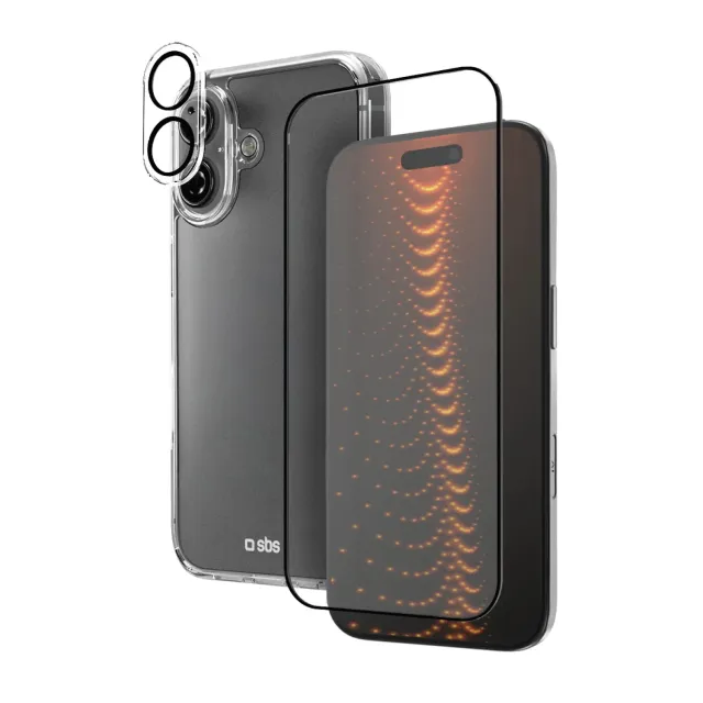 SBS D3O iPhone 16 Schutz-Set Hülle + Glas transparent