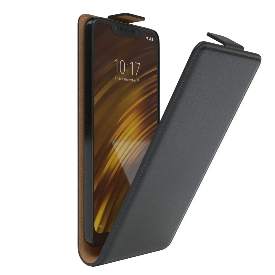 EAZY CASE Pocophone F1 Klapphülle Schwarz Kunstleder