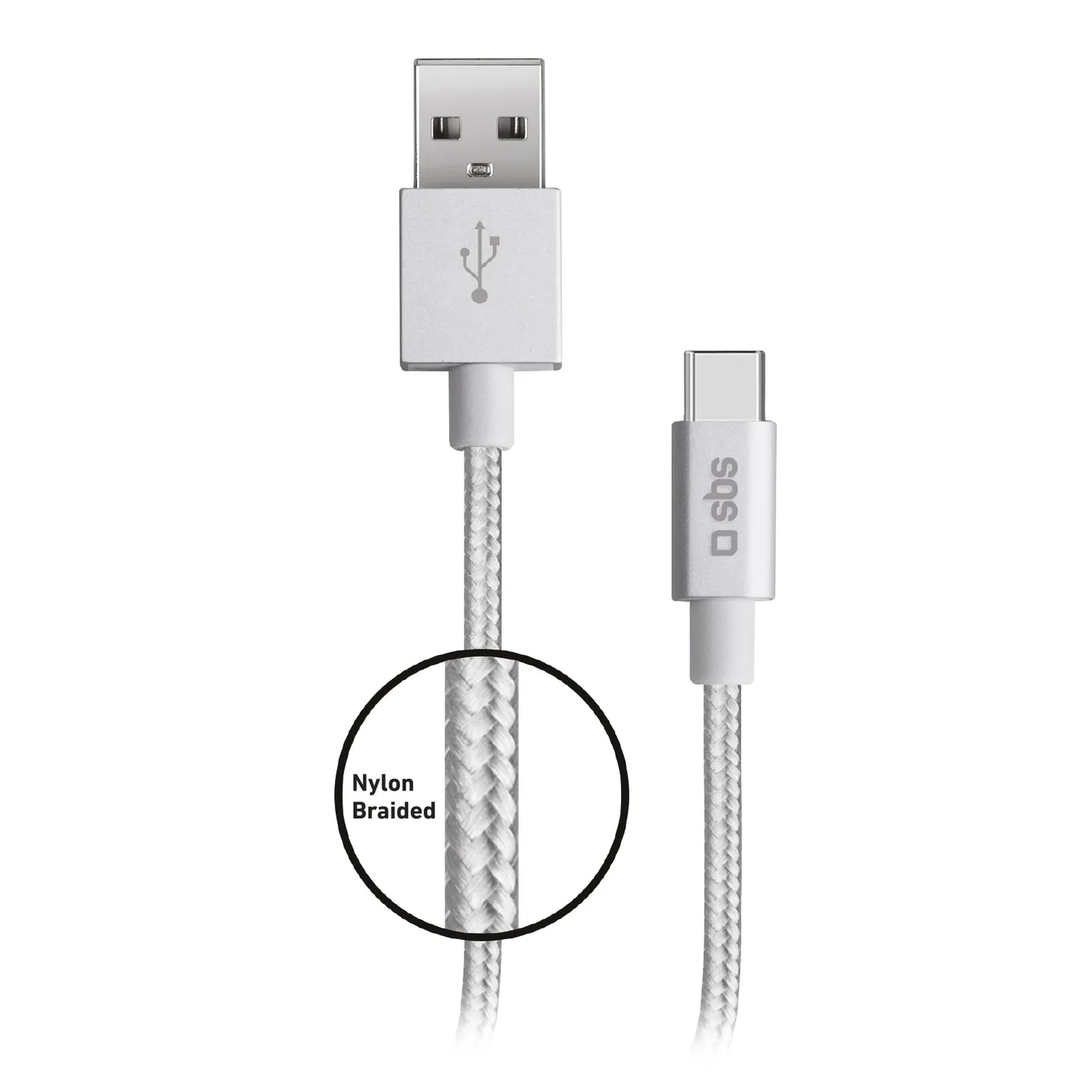 SBS USB-C Nylon Kabel 1,5 m USB-A silber