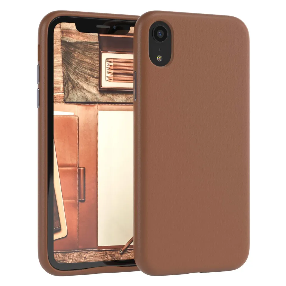 EAZY CASE iPhone XR Kunstlederhülle Braun Kameraschutz