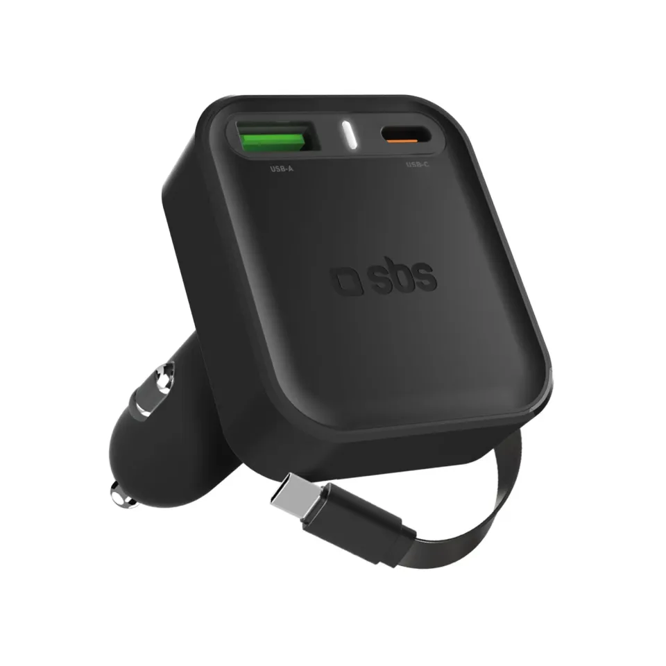 SBS Auto Ladegerät 3in1 Retraktibel USB-C 35W PD Kabel