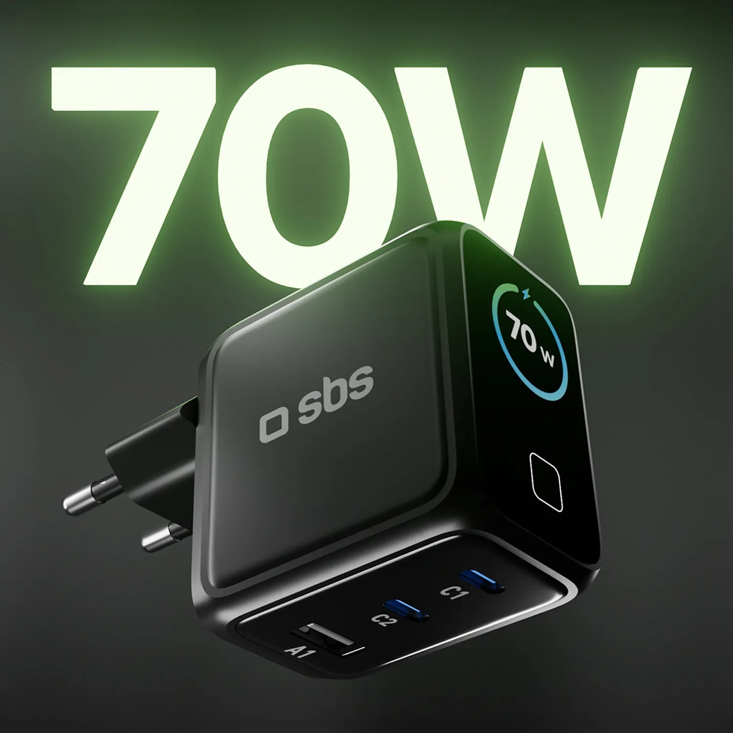 SBS Smart 70W USB-C Ladegerät mit TFT-Display