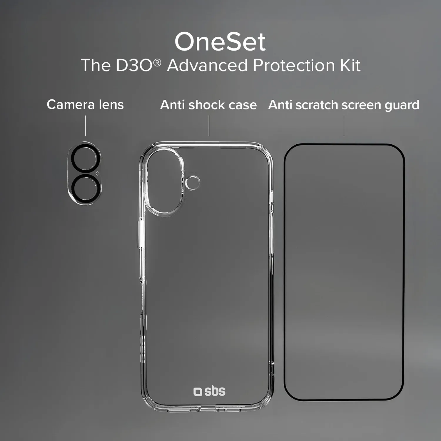 SBS D3O iPhone 16 Schutz-Set Hülle + Glas transparent