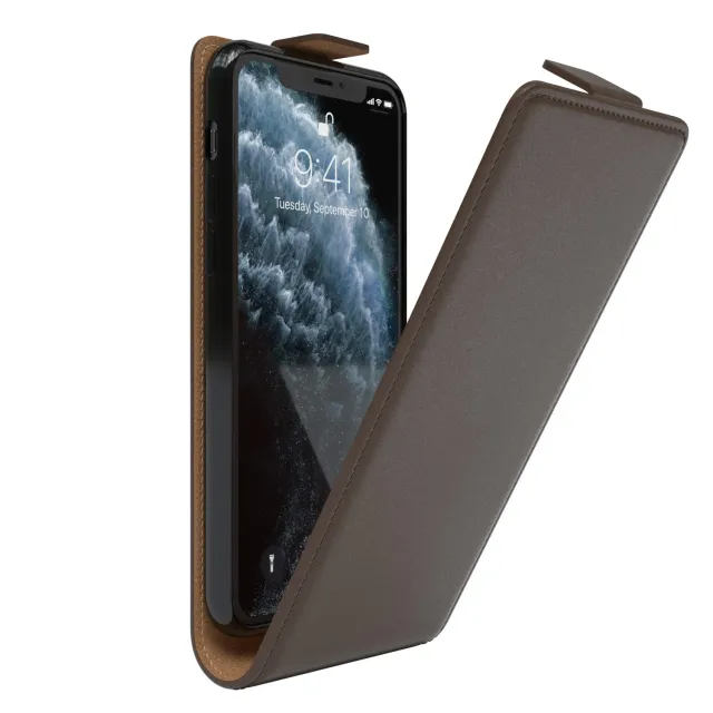 EAZY CASE iPhone 11 Pro Klapphülle Braun Kunstleder Flip