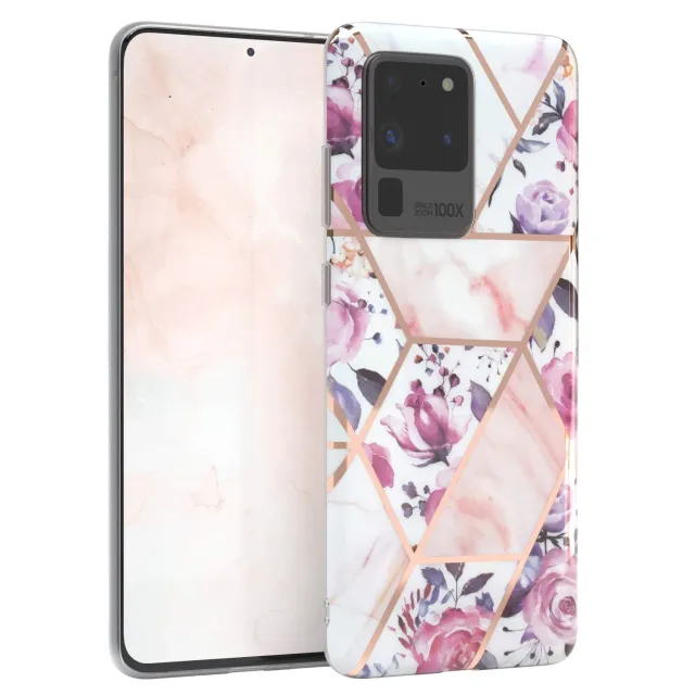 EAZY CASE Galaxy S20 Ultra Silikonhülle Blumen Rosé-Gold