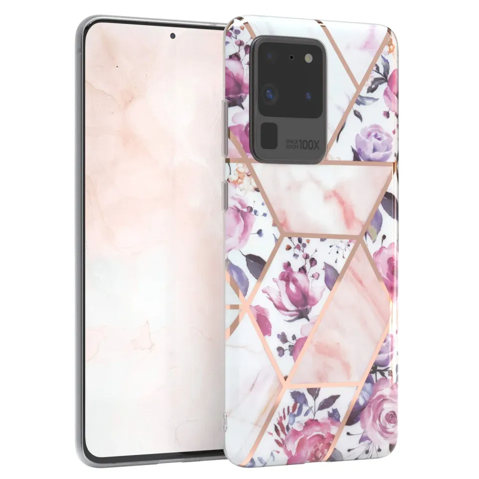 EAZY CASE Galaxy S20 Ultra Silikonhülle Blumen Rosé-Gold