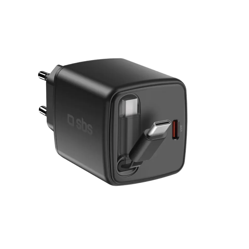 SBS 65W GaN USB-C Ladegerät mit Retractable-Kabel