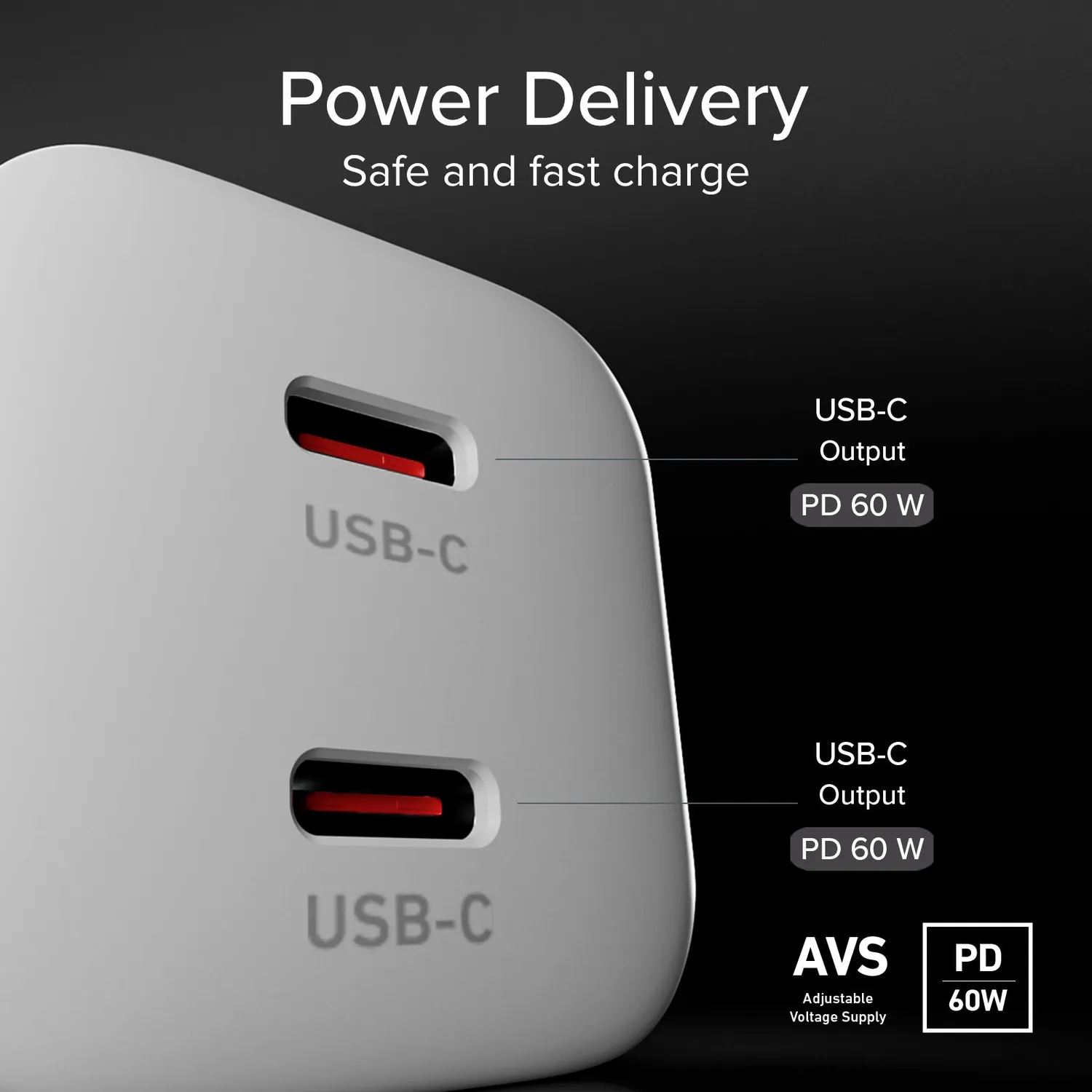 SBS 60W PD 3.2 AVS Wandladegerät 2-Port mit Kabel 1,5 m
