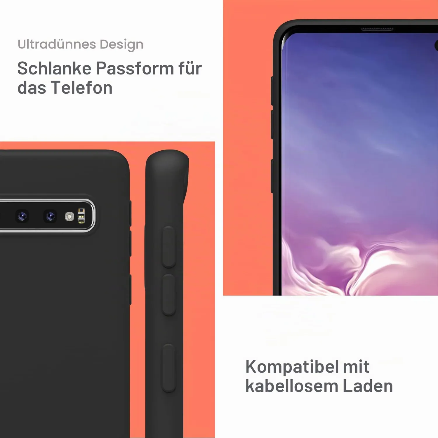 YATWIN Silikon Handyhülle Samsung S10 Plus schwarz Soft-Touch