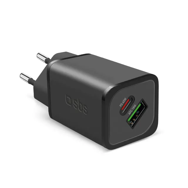 SBS GaN Ladegerät 65W USB-C PD + USB-A für Laptop kompakt