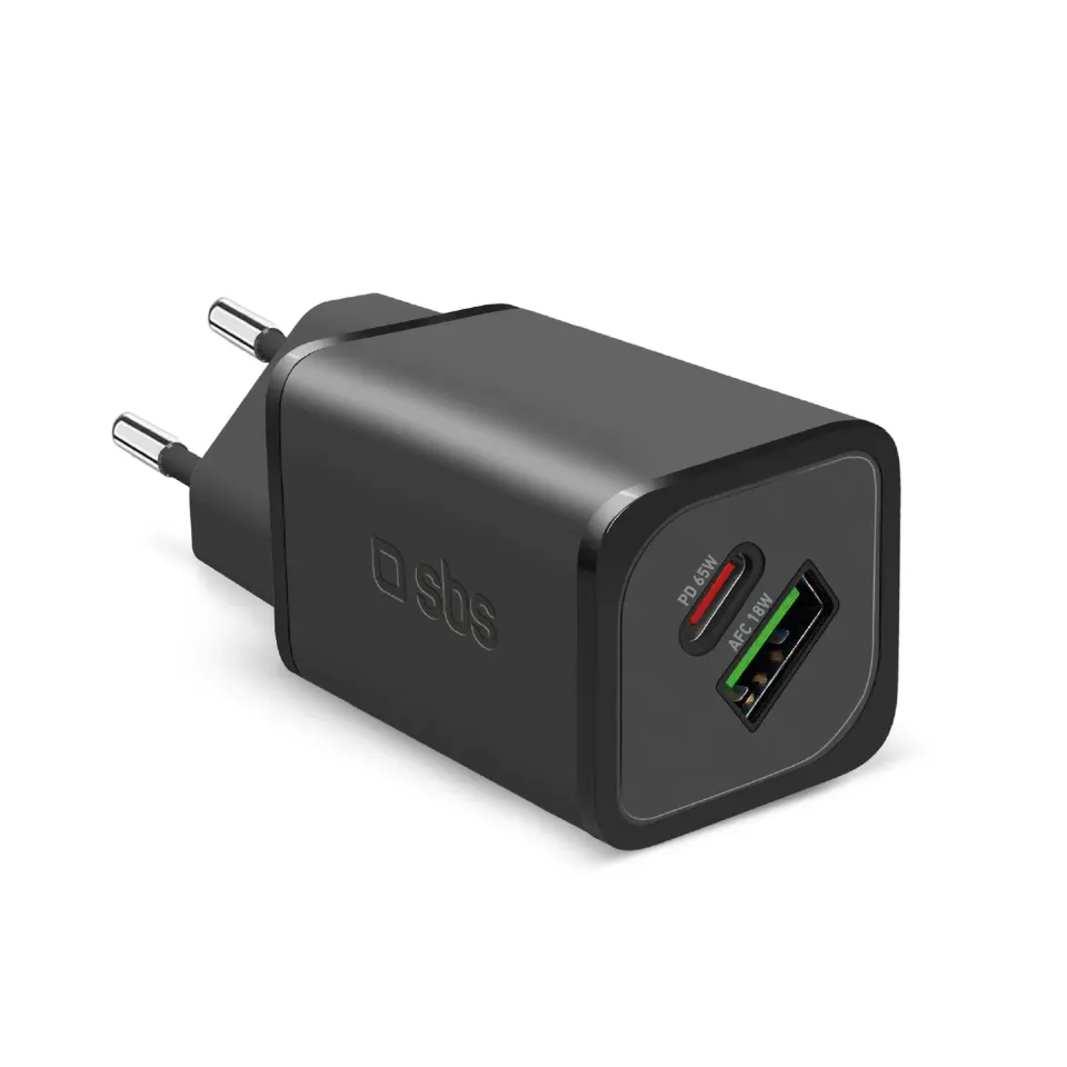 SBS GaN Ladegerät 65W USB-C PD + USB-A für Laptop kompakt