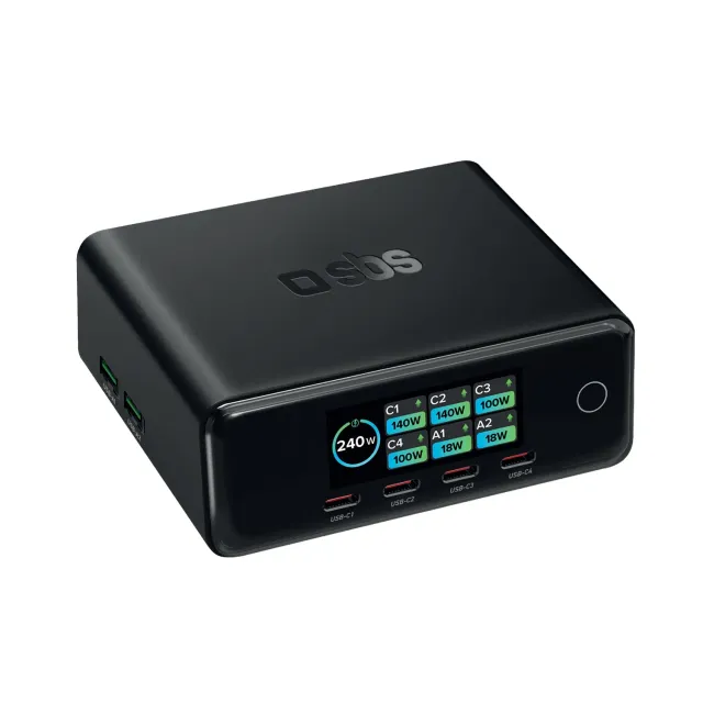 SBS Ladestation 240W GaN 6-Port TFT-Display PD3.1