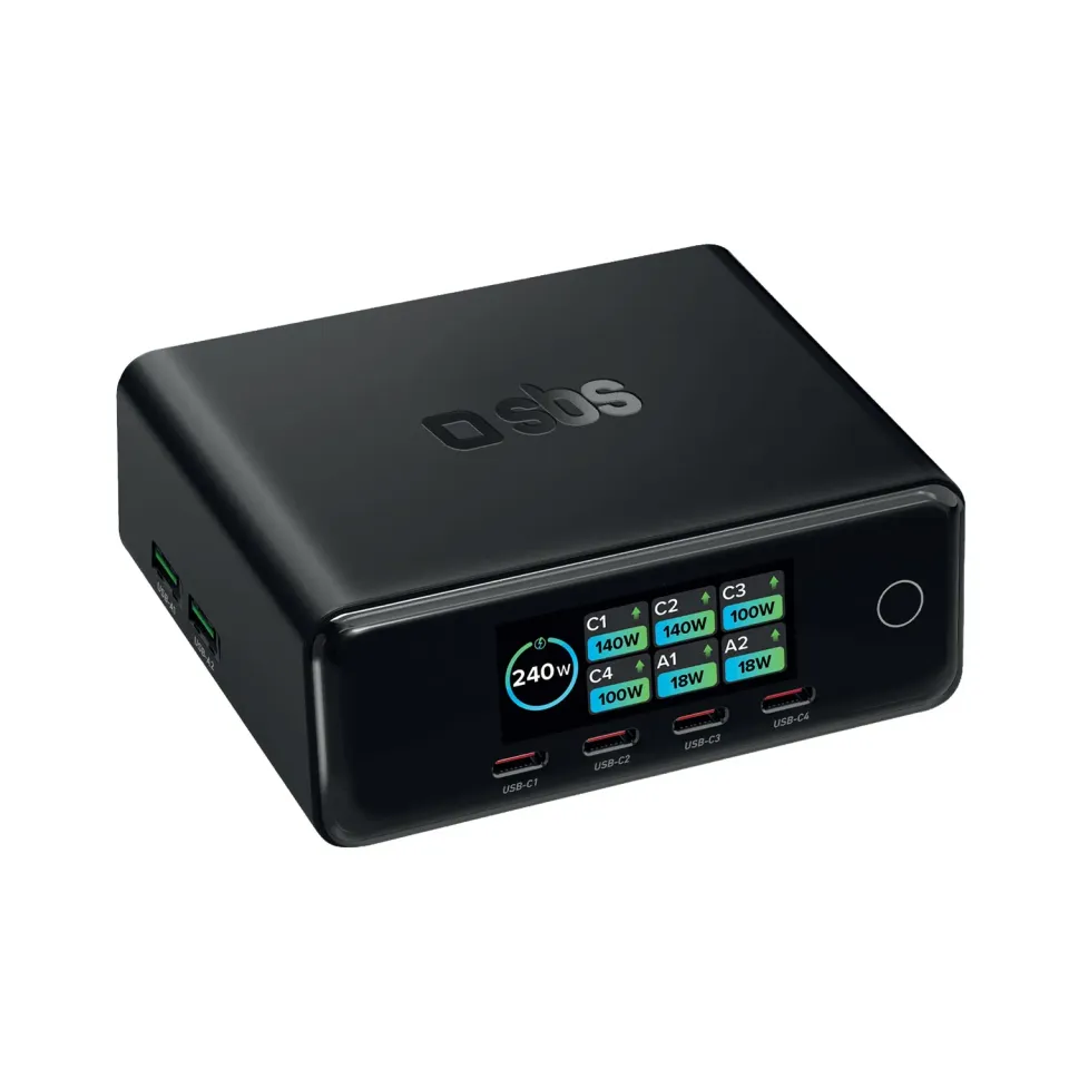 SBS Ladestation 240W GaN 6-Port TFT-Display PD3.1