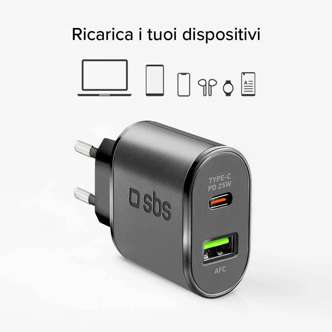 SBS 25W Schnellladegerät USB-C USB-A weiß