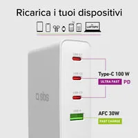SBS 100W Reise-Ladegerät universal 4-Port mit Adapter