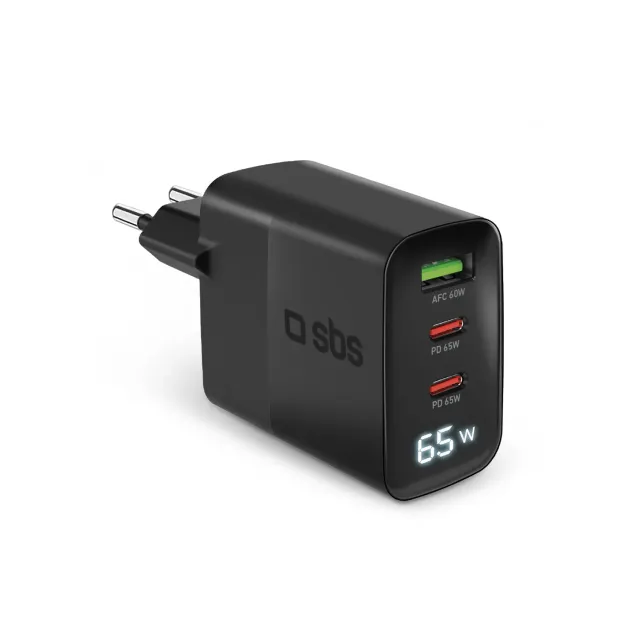 SBS 65W LCD Wandladegerät GaN 2x USB-C USB-A