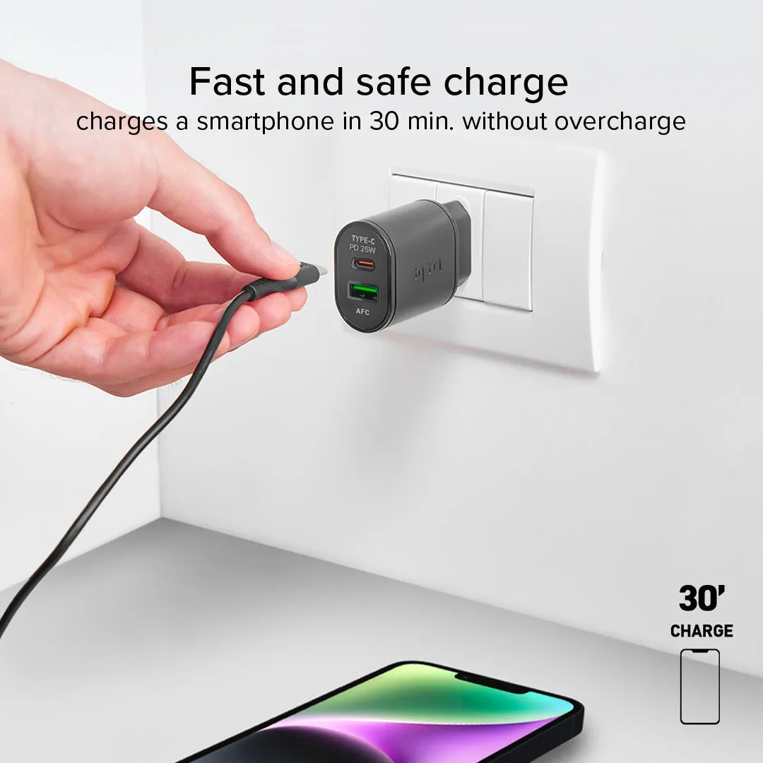 SBS 25W Schnellladegerät USB-C USB-A weiß