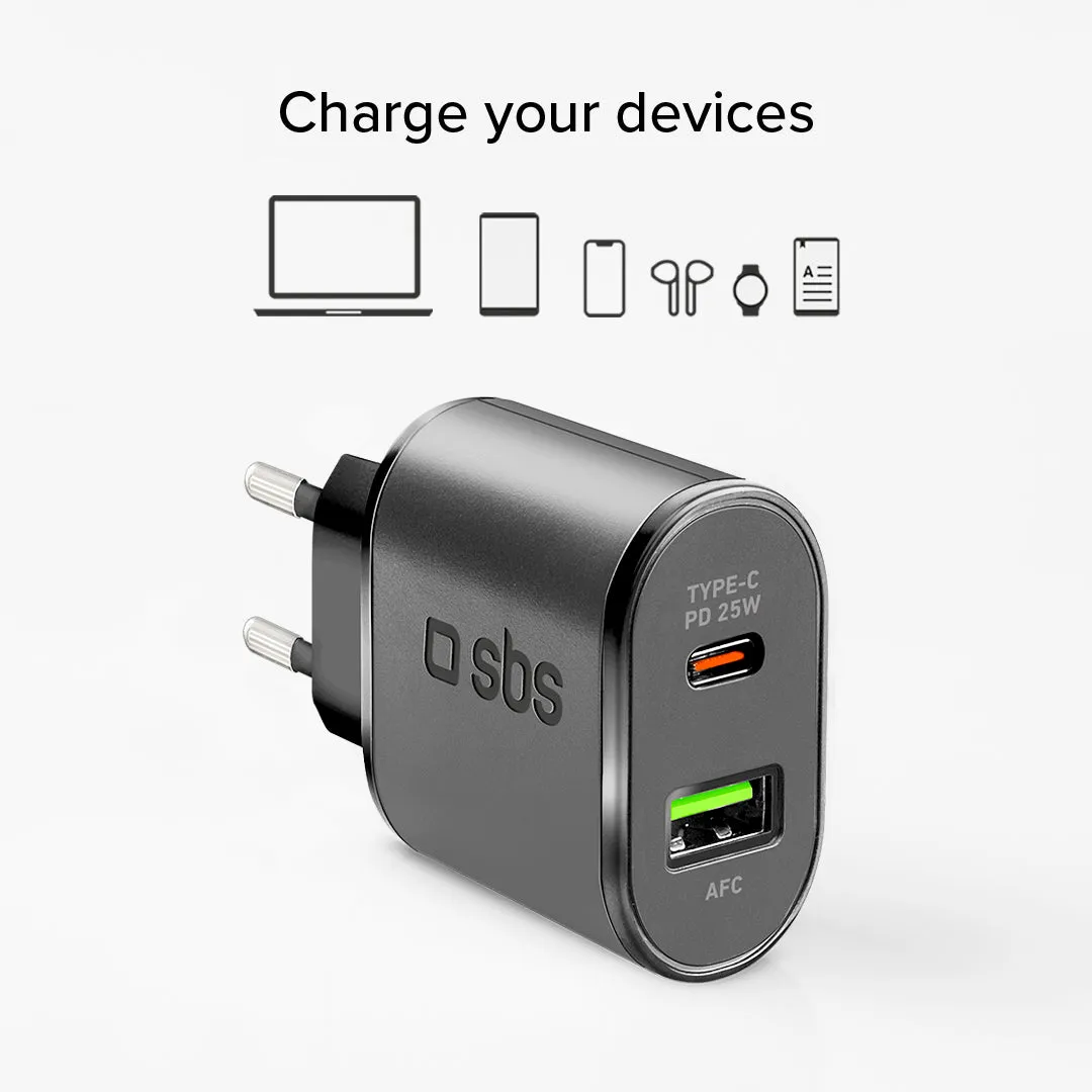 SBS 25W Schnellladegerät USB-C USB-A weiß