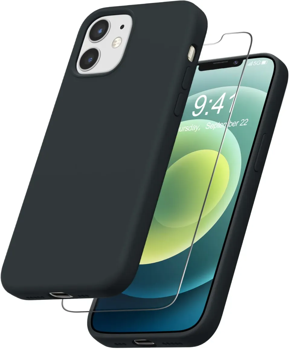 YATWIN Silikon Handyhülle iPhone 12 12 Pro Grau matt Ganzkörper