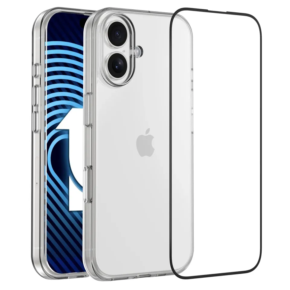 arktis iPhone 16 Sparpaket Hülle+Glas transparent Qi