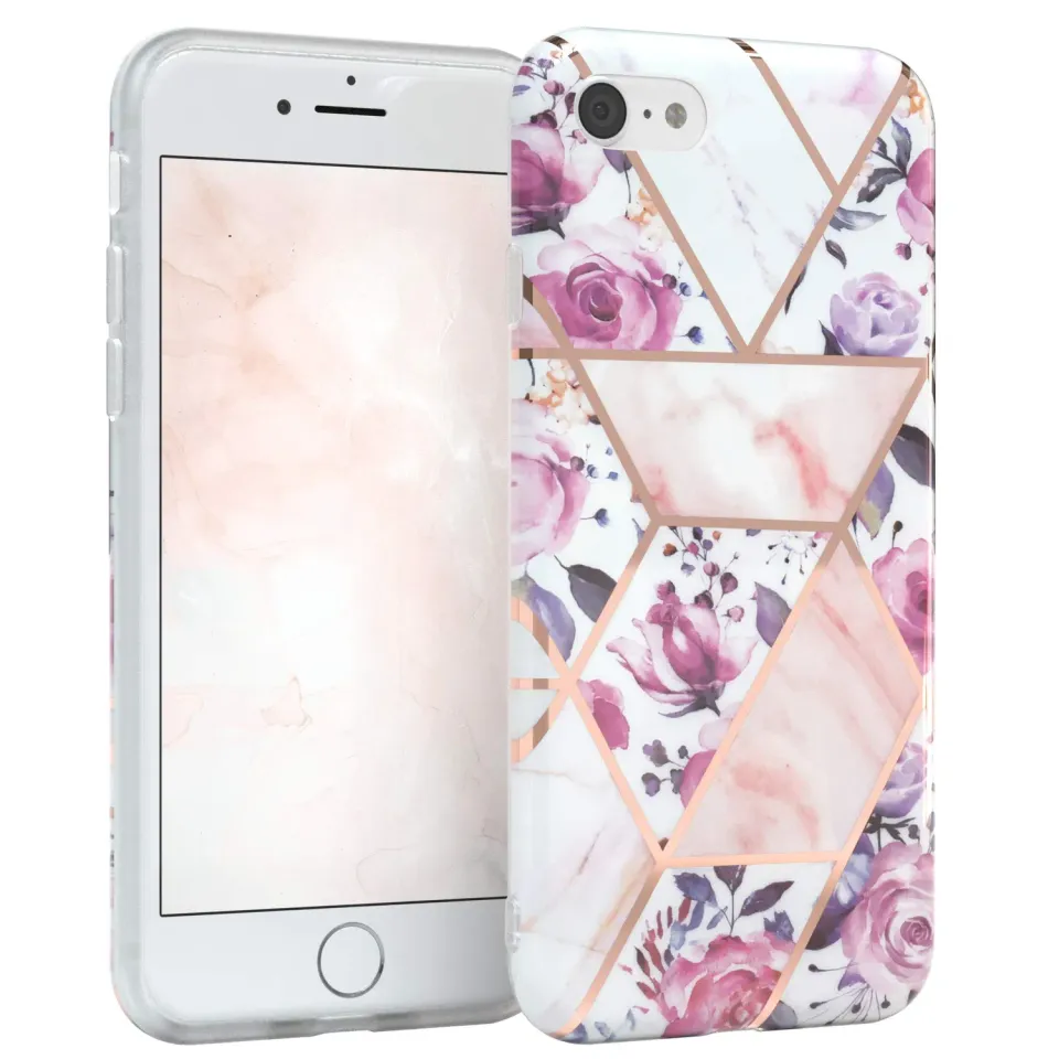 EAZY CASE iPhone SE 2022 Silikonhülle Blumen Rosé-Gold dünn