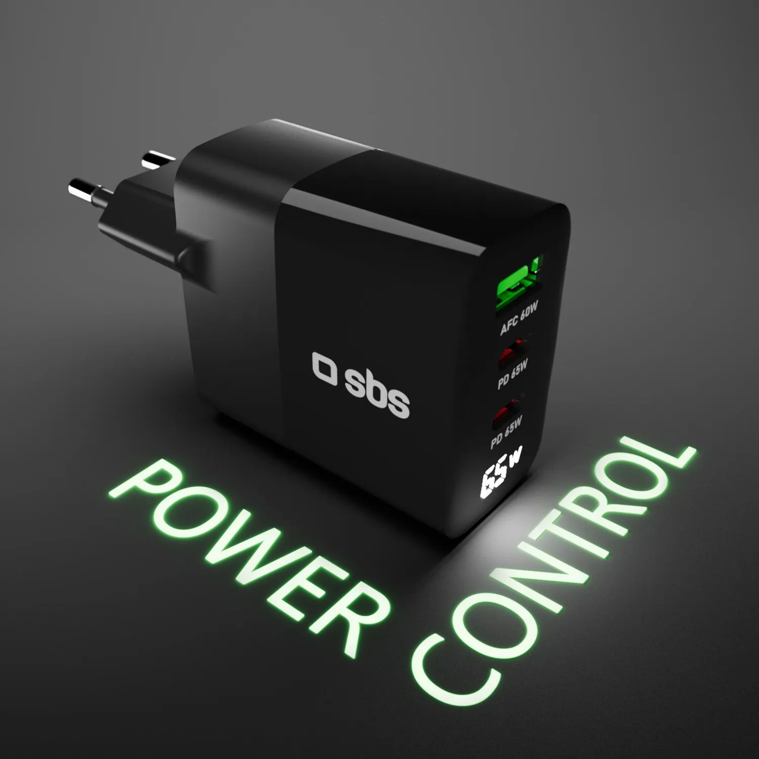 SBS 65W GaN Ladegerät LCD 2x USB-C PD + USB-A Schnellladen