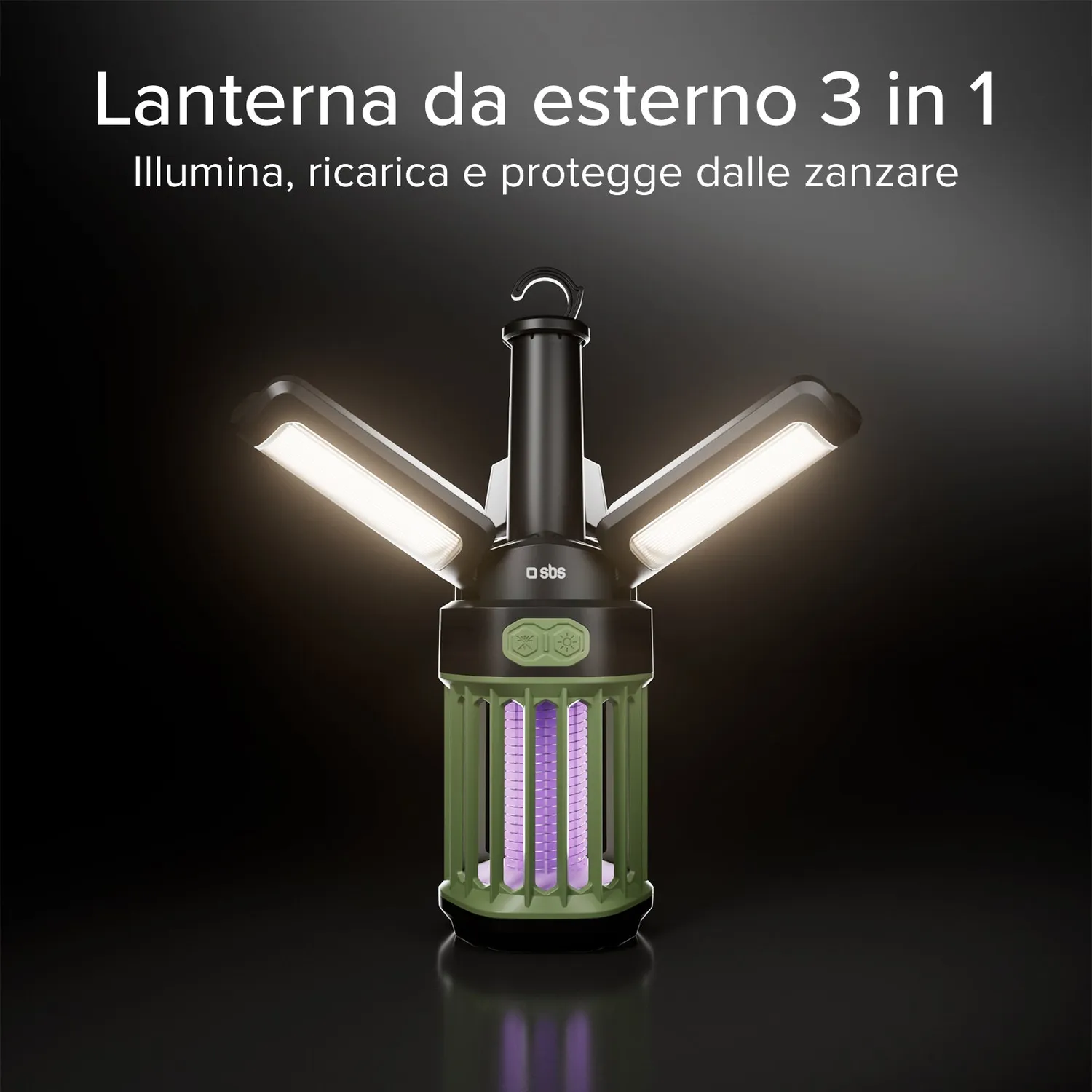 SBS Wild Gear 3-in-1 Camping-Laterne 3000 mAh mit Mückenschutz