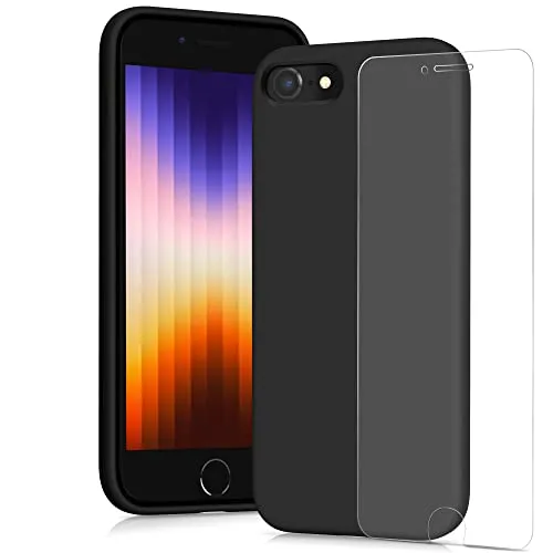 YATWIN iPhone SE 2022/2020/8/7 Silikon Hülle Schwarz griffig