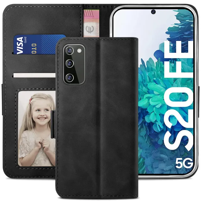 YATWIN Samsung Galaxy S20 FE Klapphülle Schwarz Leder RFID