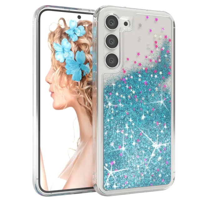 EAZY CASE Galaxy S23 Plus Glitzerhülle Blau Liquid