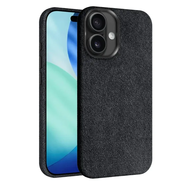 arktis Alcantara iPhone 16 Hülle Schwarz MagSafe samtig