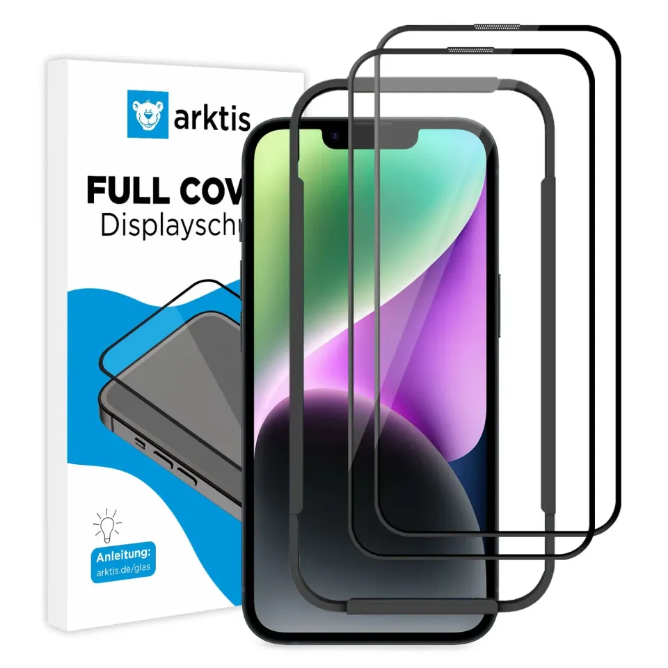 arktis Full Cover iPhone 14 Panzerglas 2er Set hüllenfreundlich 9H