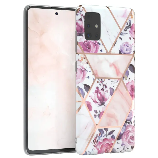 EAZY CASE Galaxy A51 Silikonhülle Blumen Rosé-Gold slim