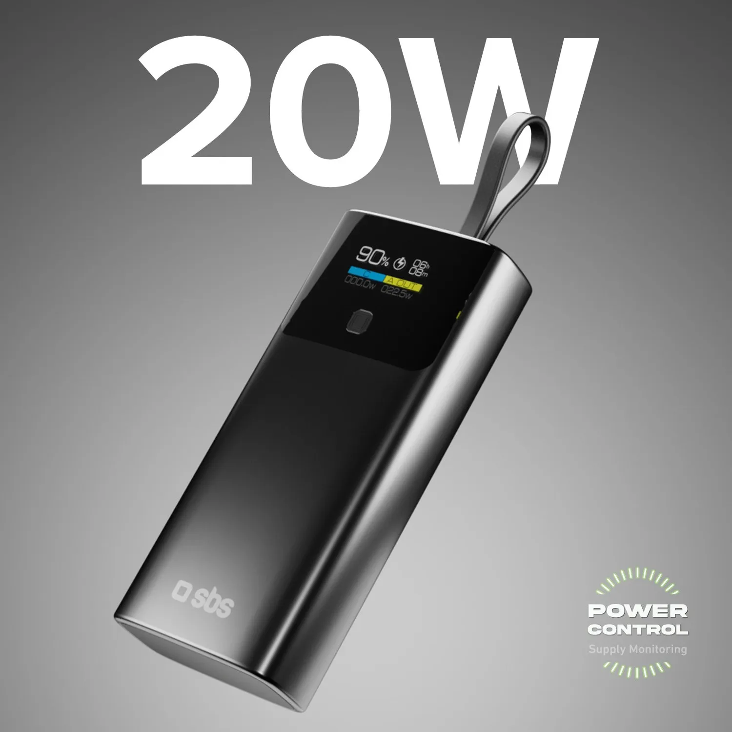 SBS Powerbank 10000mAh PD 20W USB-C Kabel LCD
