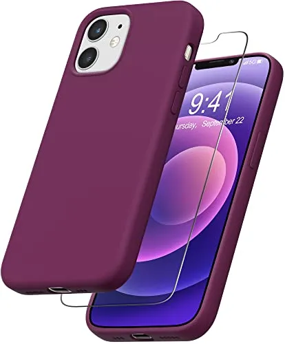 YATWIN iPhone 12 Mini Silikonhülle Weinrot Mikrofaser Glas