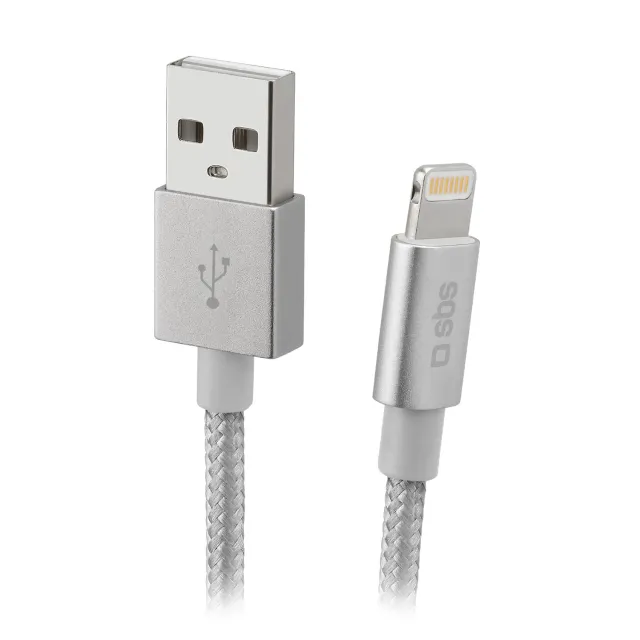 SBS USB-Lightning Kabel 1 m silber geflochten MFi Nylon