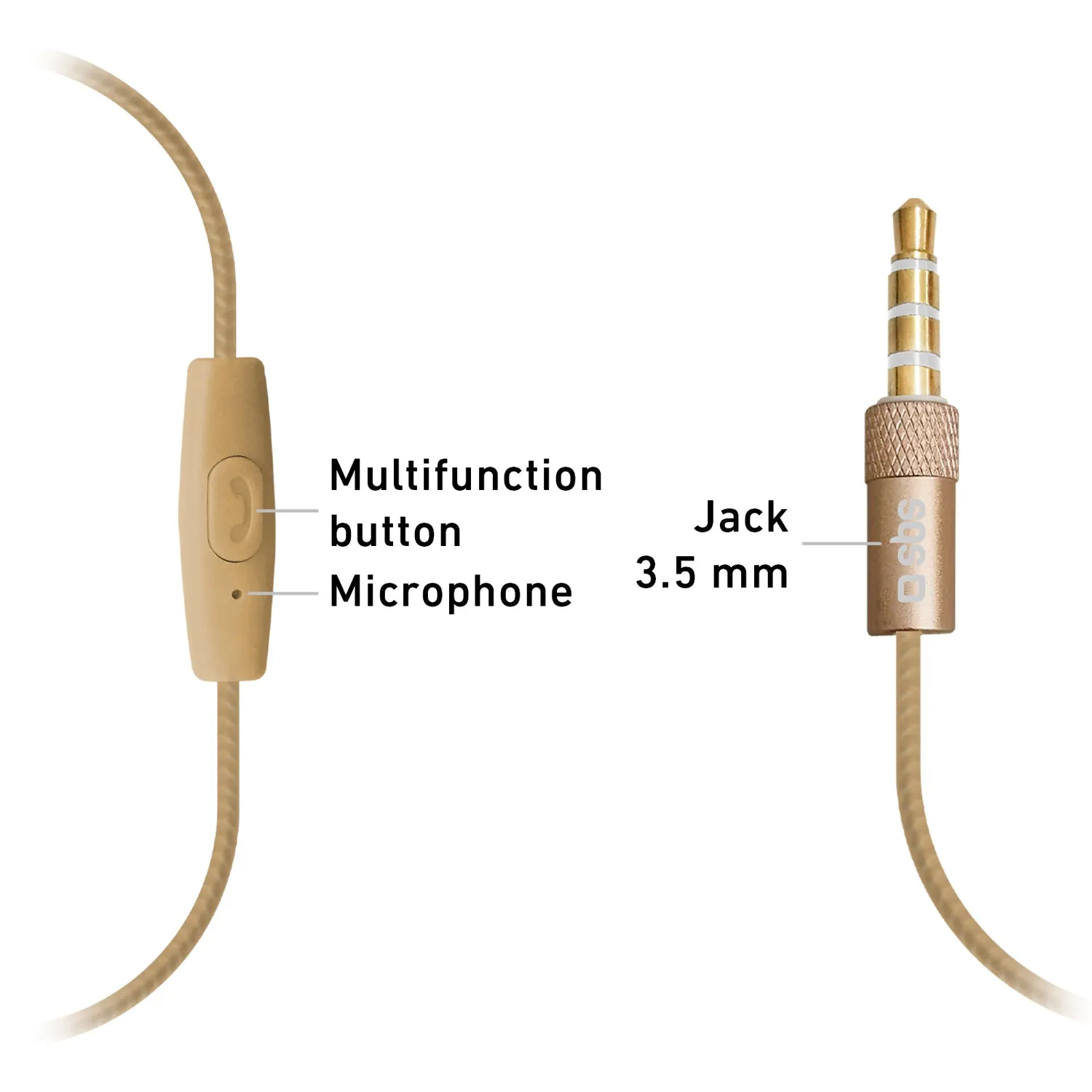 SBS Shiny Kabel-Kopfhörer Stereo Gold 3,5mm