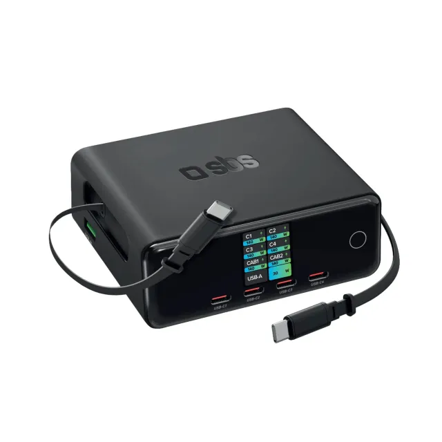 SBS Pulse Power Ladestation 140W GaN TFT Retraktilkabel