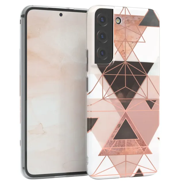 EAZY CASE Geometrie Galaxy S22 5G Silikonhülle Rosa Braun