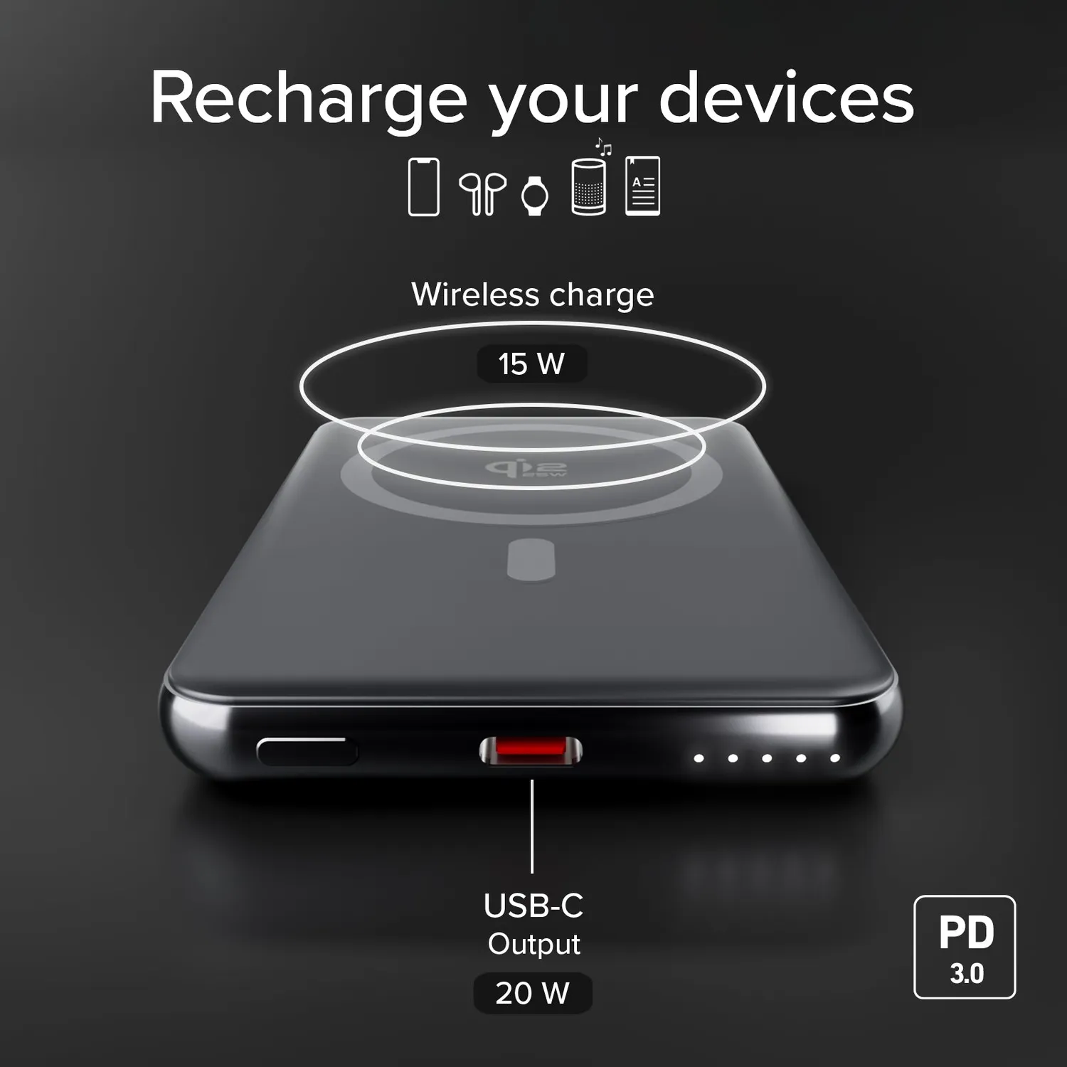SBS Powerbank 5000 mAh magnetisch 15W MagSafe Alu