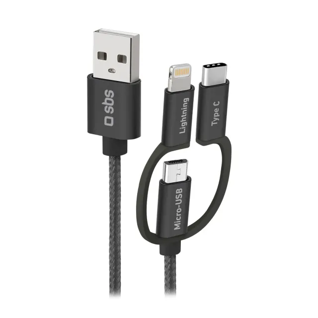 SBS 3 in 1 USB-Kabel Micro-USB Lightning USB-C 1,2 m