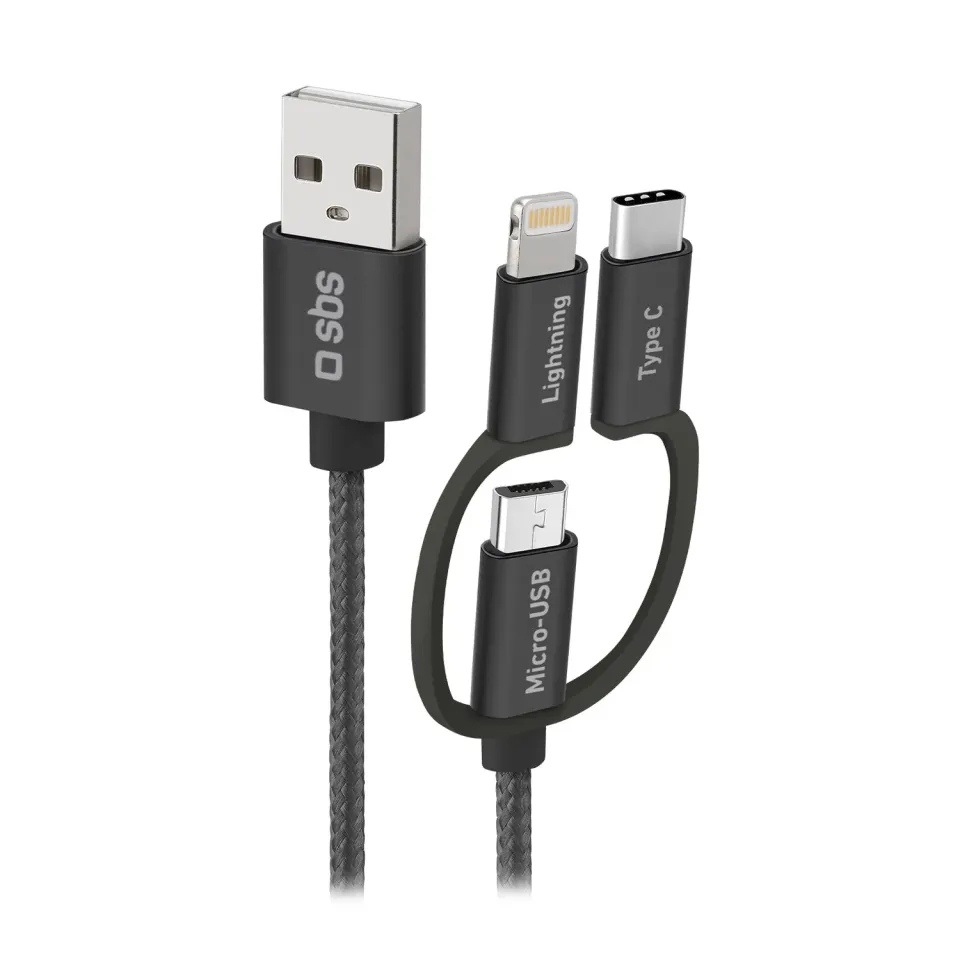 SBS 3 in 1 USB-Kabel Micro-USB Lightning USB-C 1,2 m