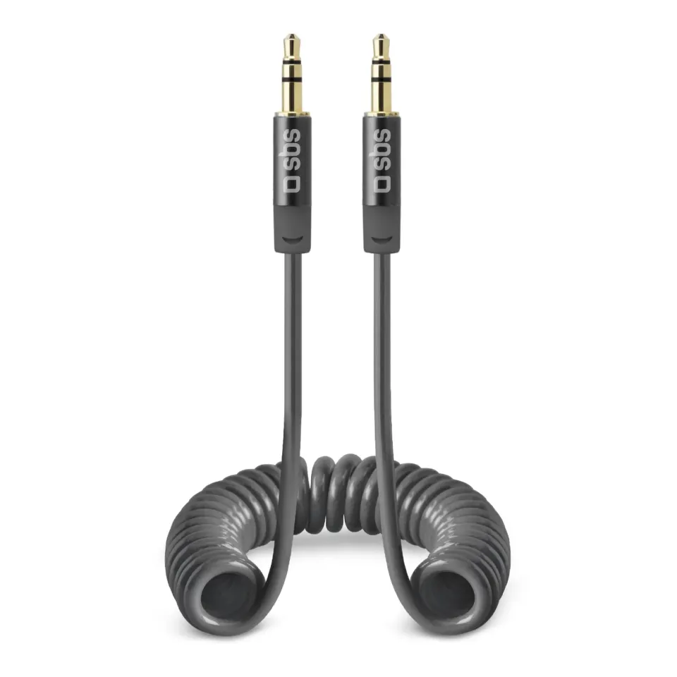SBS Spiralkabel Klinke 3,5mm 1,3m Audiokabel Grau
