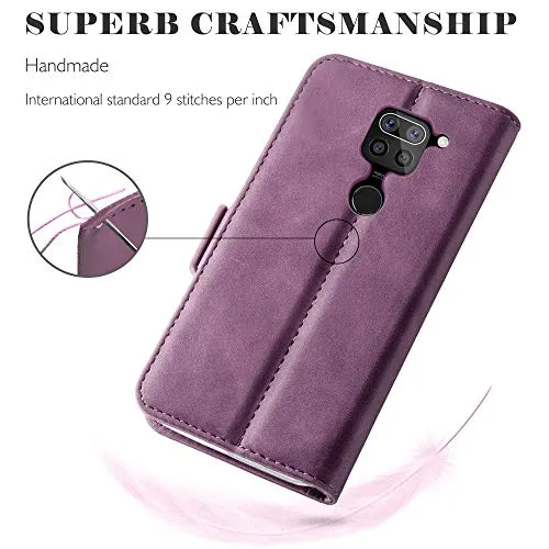 YATWIN Xiaomi Redmi Note 9 Klapphülle Leder Weinrot RFID